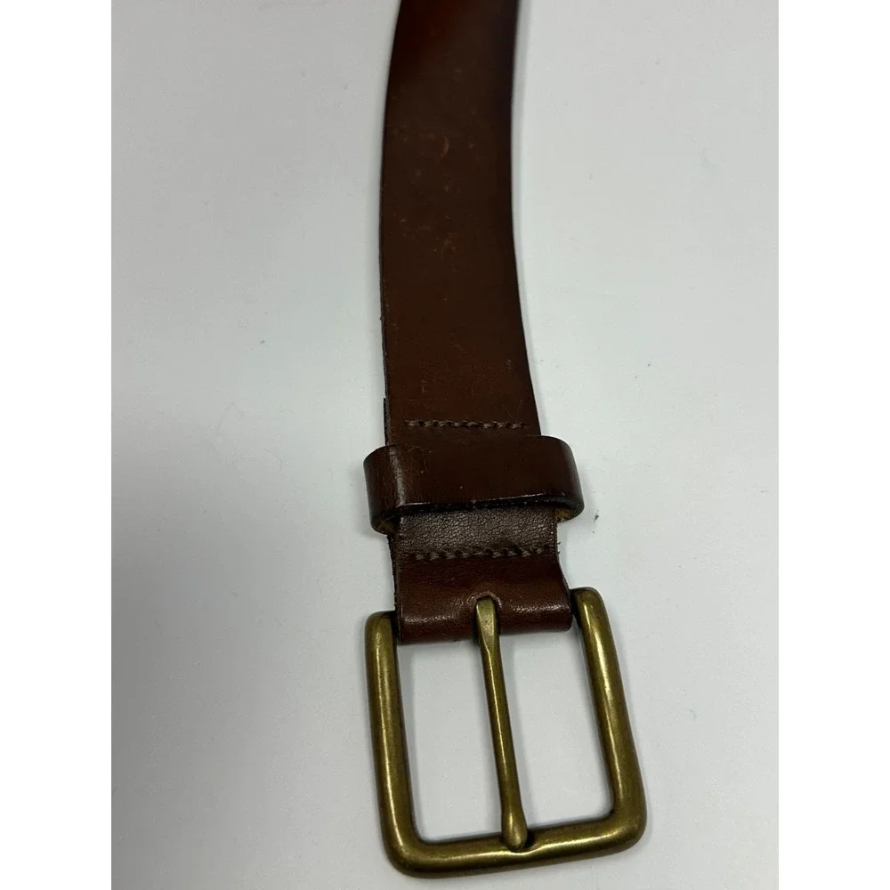 VTG LL Bean Belt Mens Sz 46 Genuine Full Grain Leather Brown Western Made in USA
